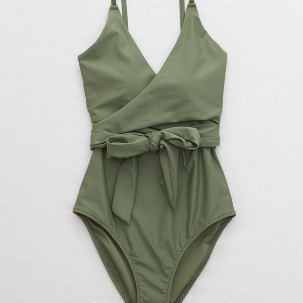 Aerie olive one piece wrap bathing suit